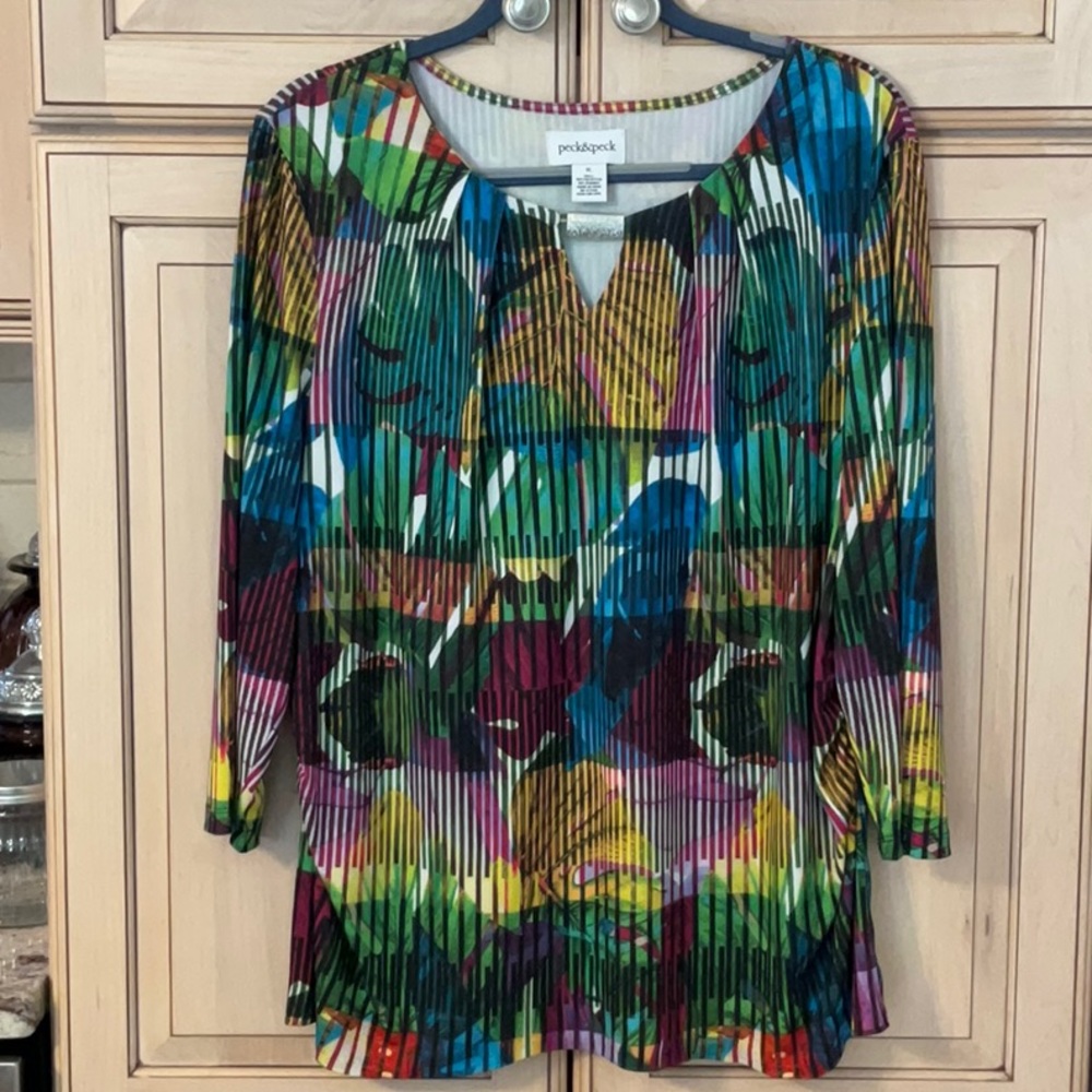 Peck&Peck Silky Top, COLORS: Wine-Purple-Green-Black-Yellow-White-Blue. Sz XL.